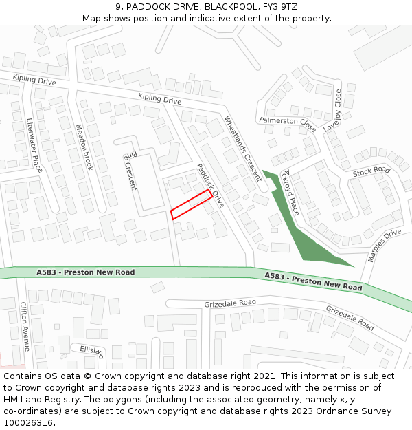 9, PADDOCK DRIVE, BLACKPOOL, FY3 9TZ: Location map and indicative extent of plot