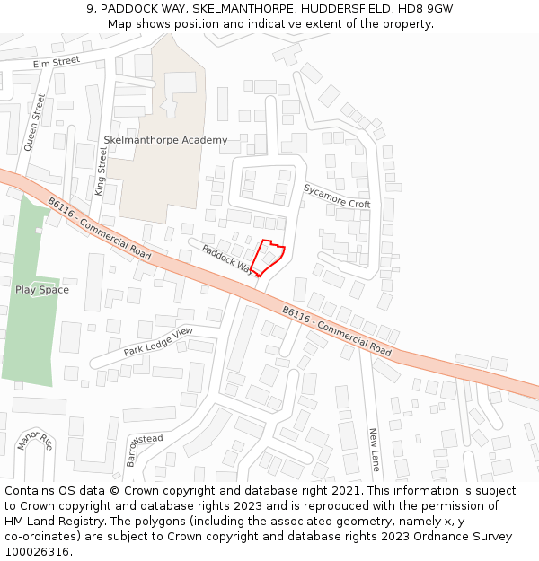 9, PADDOCK WAY, SKELMANTHORPE, HUDDERSFIELD, HD8 9GW: Location map and indicative extent of plot