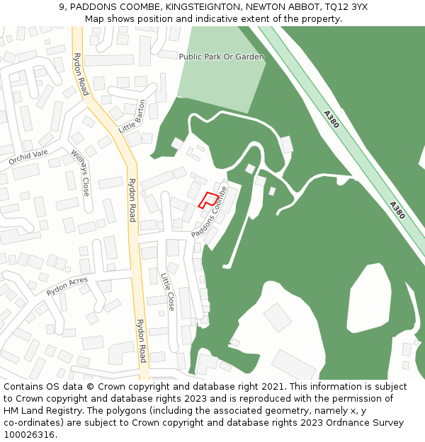 9, PADDONS COOMBE, KINGSTEIGNTON, NEWTON ABBOT, TQ12 3YX: Location map and indicative extent of plot