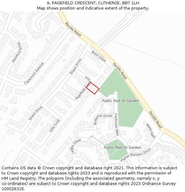 9, PAGEFIELD CRESCENT, CLITHEROE, BB7 1LH: Location map and indicative extent of plot