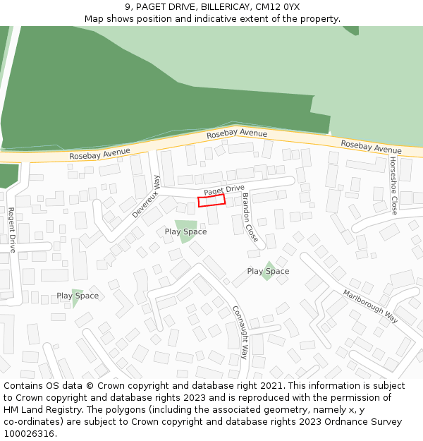 9, PAGET DRIVE, BILLERICAY, CM12 0YX: Location map and indicative extent of plot