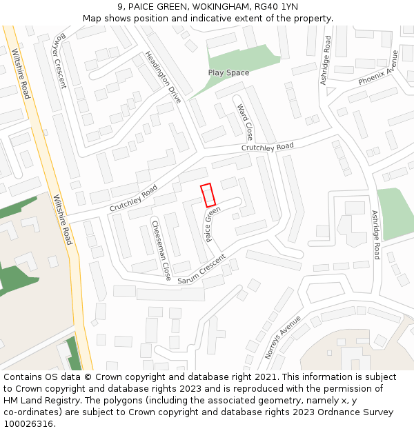 9, PAICE GREEN, WOKINGHAM, RG40 1YN: Location map and indicative extent of plot