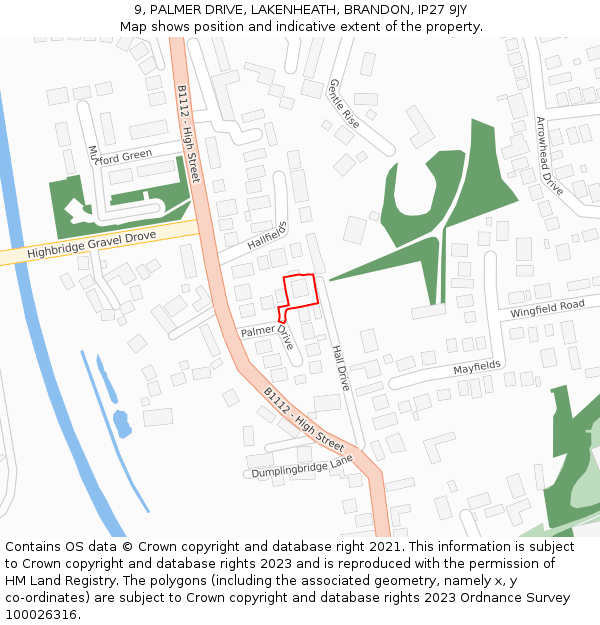 9, PALMER DRIVE, LAKENHEATH, BRANDON, IP27 9JY: Location map and indicative extent of plot