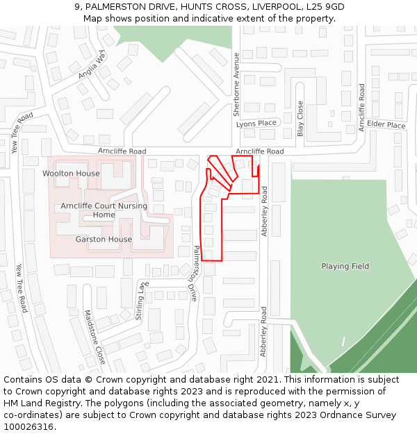 9, PALMERSTON DRIVE, HUNTS CROSS, LIVERPOOL, L25 9GD: Location map and indicative extent of plot