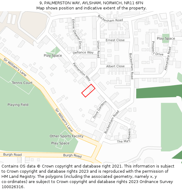 9, PALMERSTON WAY, AYLSHAM, NORWICH, NR11 6FN: Location map and indicative extent of plot