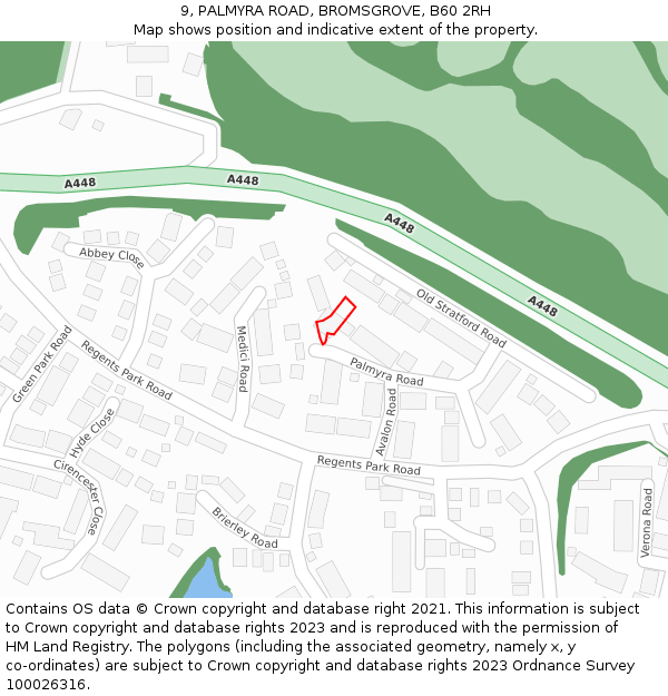 9, PALMYRA ROAD, BROMSGROVE, B60 2RH: Location map and indicative extent of plot