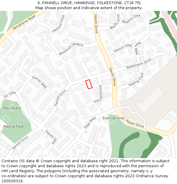 9, PANNELL DRIVE, HAWKINGE, FOLKESTONE, CT18 7PJ: Location map and indicative extent of plot