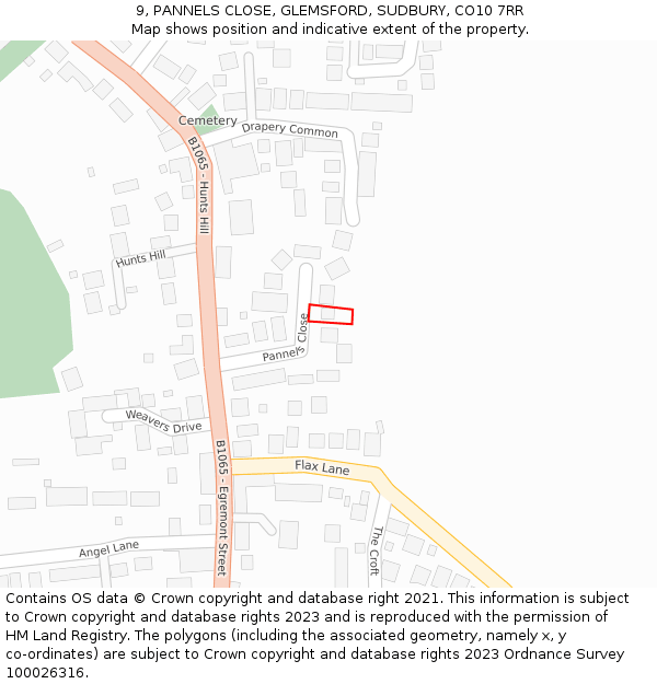 9, PANNELS CLOSE, GLEMSFORD, SUDBURY, CO10 7RR: Location map and indicative extent of plot