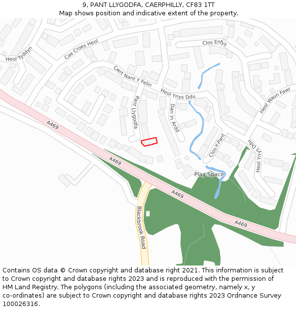 9, PANT LLYGODFA, CAERPHILLY, CF83 1TT: Location map and indicative extent of plot