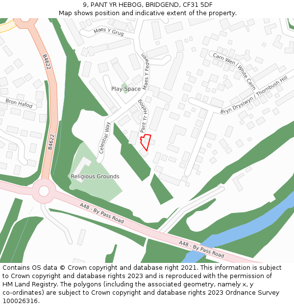 9, PANT YR HEBOG, BRIDGEND, CF31 5DF: Location map and indicative extent of plot