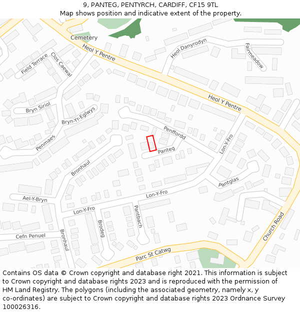 9, PANTEG, PENTYRCH, CARDIFF, CF15 9TL: Location map and indicative extent of plot