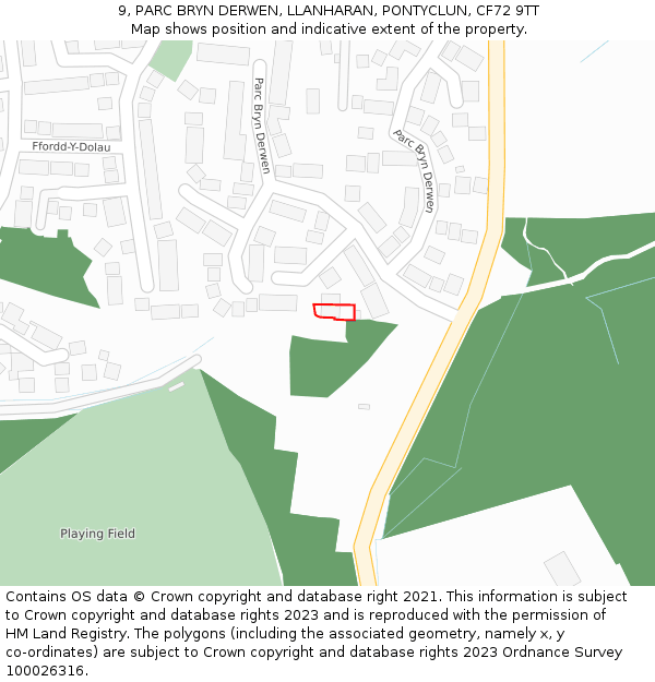 9, PARC BRYN DERWEN, LLANHARAN, PONTYCLUN, CF72 9TT: Location map and indicative extent of plot