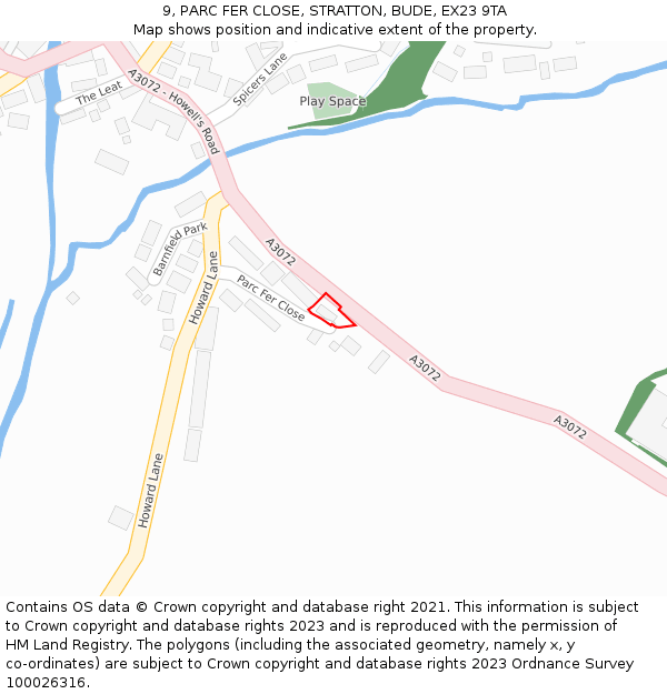 9, PARC FER CLOSE, STRATTON, BUDE, EX23 9TA: Location map and indicative extent of plot