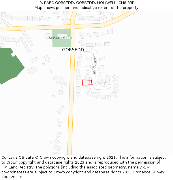 9, PARC GORSEDD, GORSEDD, HOLYWELL, CH8 8RP: Location map and indicative extent of plot