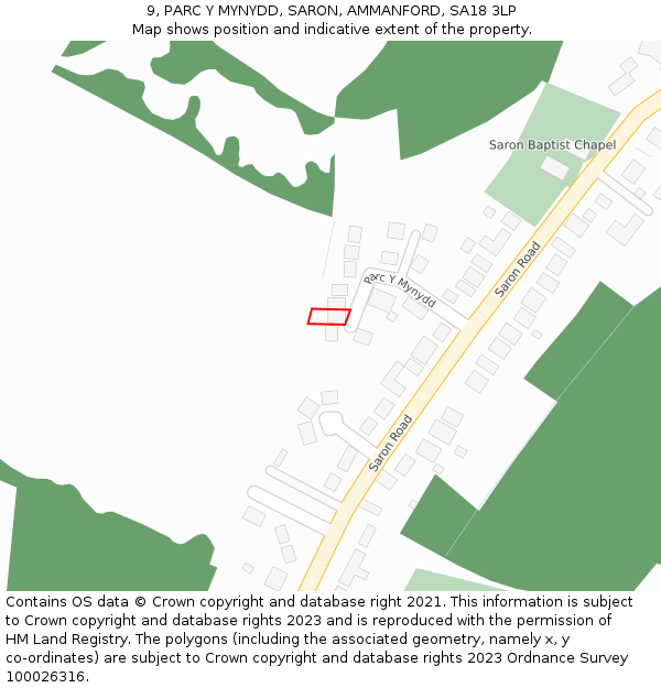 9, PARC Y MYNYDD, SARON, AMMANFORD, SA18 3LP: Location map and indicative extent of plot