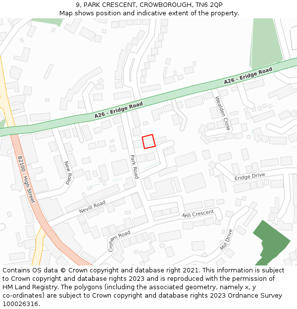 9, PARK CRESCENT, CROWBOROUGH, TN6 2QP: Location map and indicative extent of plot