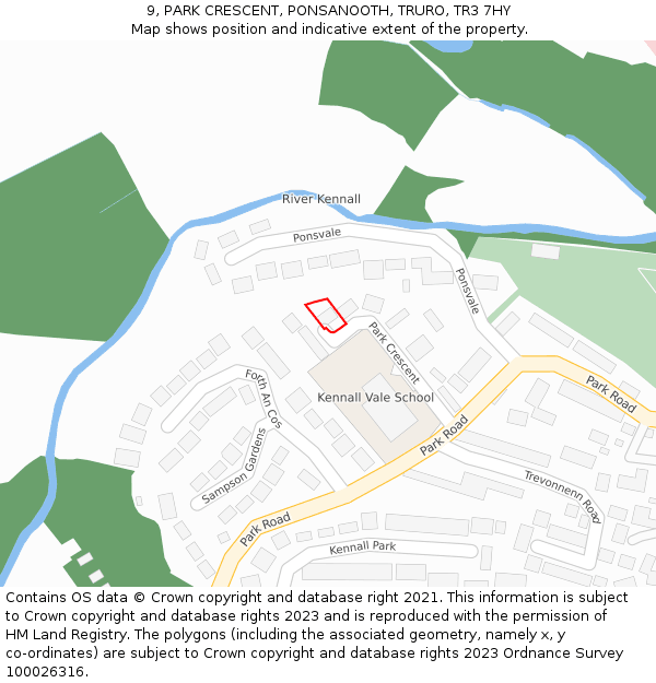 9, PARK CRESCENT, PONSANOOTH, TRURO, TR3 7HY: Location map and indicative extent of plot