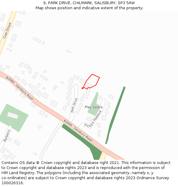 9, PARK DRIVE, CHILMARK, SALISBURY, SP3 5AW: Location map and indicative extent of plot