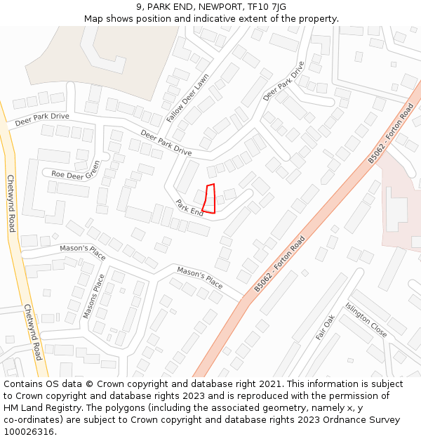 9, PARK END, NEWPORT, TF10 7JG: Location map and indicative extent of plot