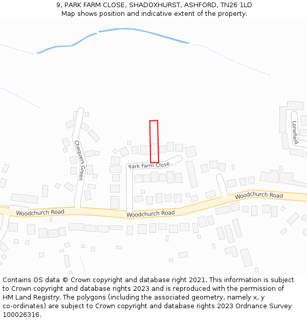 9, PARK FARM CLOSE, SHADOXHURST, ASHFORD, TN26 1LD: Location map and indicative extent of plot