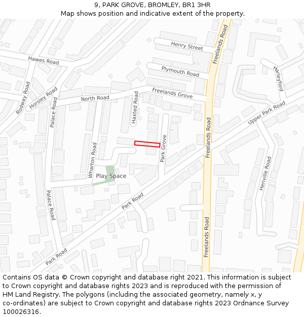 9, PARK GROVE, BROMLEY, BR1 3HR: Location map and indicative extent of plot