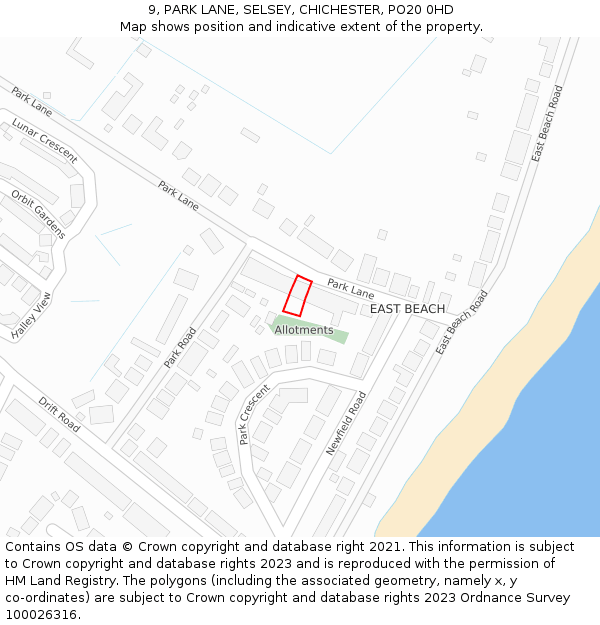 9, PARK LANE, SELSEY, CHICHESTER, PO20 0HD: Location map and indicative extent of plot