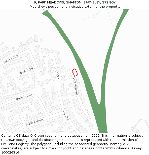 9, PARK MEADOWS, SHAFTON, BARNSLEY, S72 8GY: Location map and indicative extent of plot