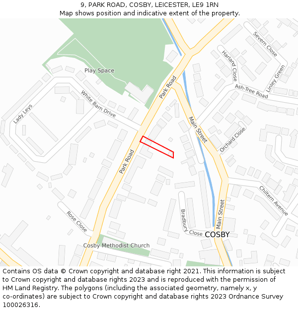 9, PARK ROAD, COSBY, LEICESTER, LE9 1RN: Location map and indicative extent of plot