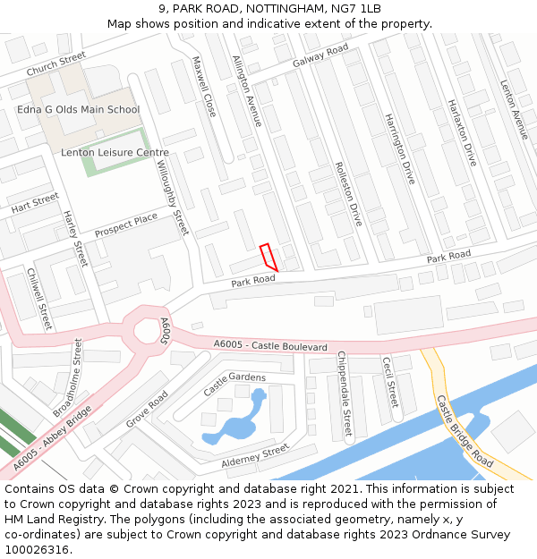 9, PARK ROAD, NOTTINGHAM, NG7 1LB: Location map and indicative extent of plot