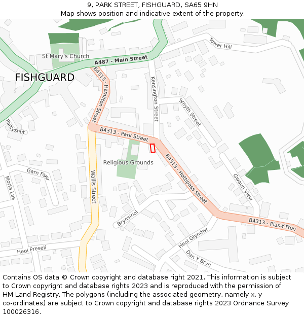 9, PARK STREET, FISHGUARD, SA65 9HN: Location map and indicative extent of plot