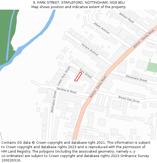 9, PARK STREET, STAPLEFORD, NOTTINGHAM, NG9 8EU: Location map and indicative extent of plot