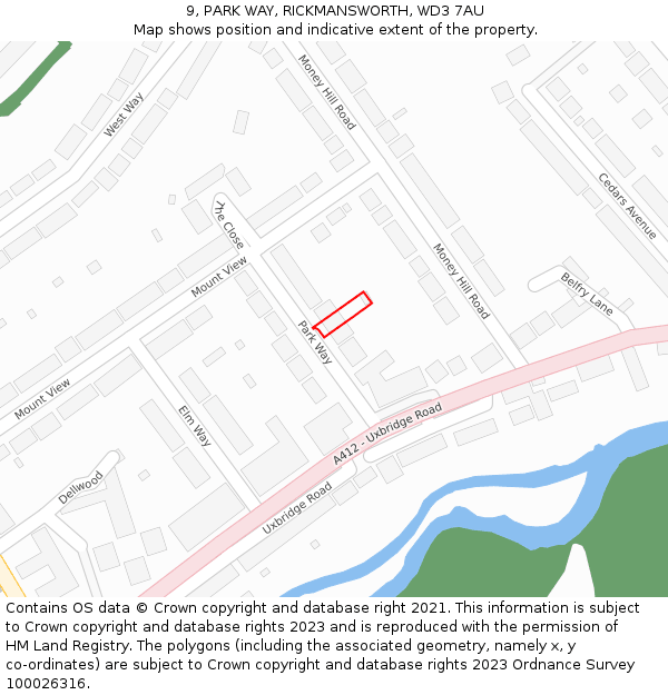 9, PARK WAY, RICKMANSWORTH, WD3 7AU: Location map and indicative extent of plot