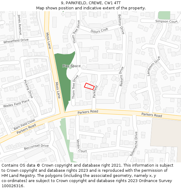 9, PARKFIELD, CREWE, CW1 4TT: Location map and indicative extent of plot