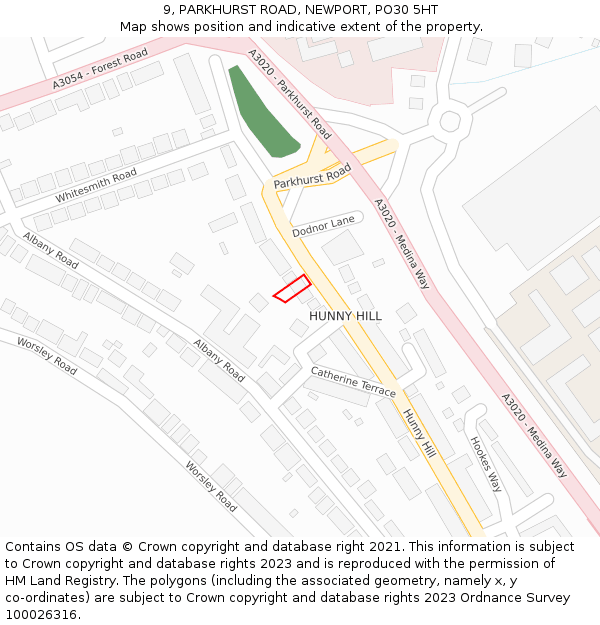 9, PARKHURST ROAD, NEWPORT, PO30 5HT: Location map and indicative extent of plot