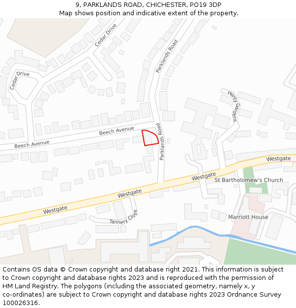 9, PARKLANDS ROAD, CHICHESTER, PO19 3DP: Location map and indicative extent of plot
