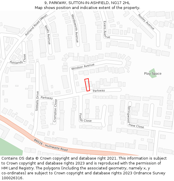 9, PARKWAY, SUTTON-IN-ASHFIELD, NG17 2HL: Location map and indicative extent of plot