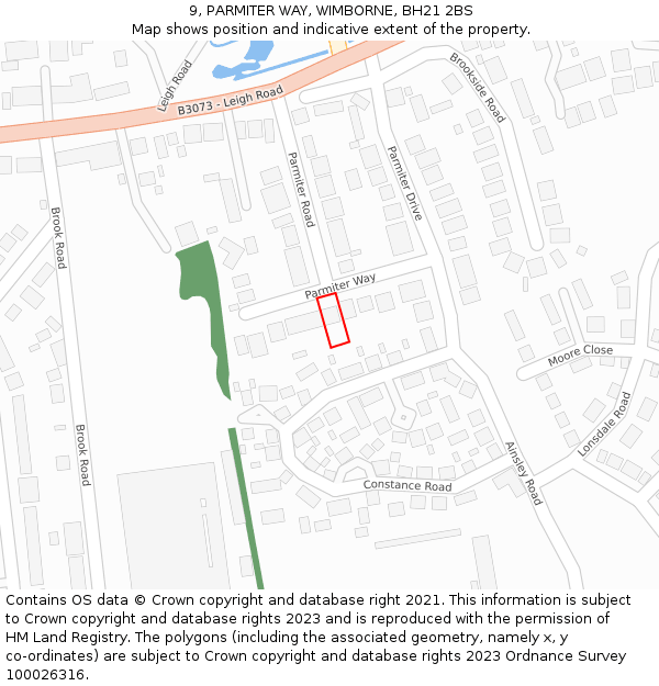9, PARMITER WAY, WIMBORNE, BH21 2BS: Location map and indicative extent of plot