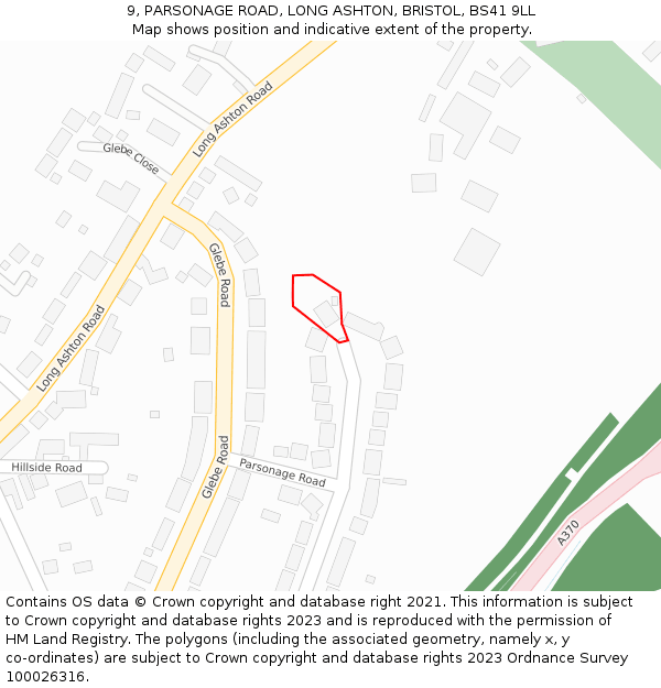 9, PARSONAGE ROAD, LONG ASHTON, BRISTOL, BS41 9LL: Location map and indicative extent of plot