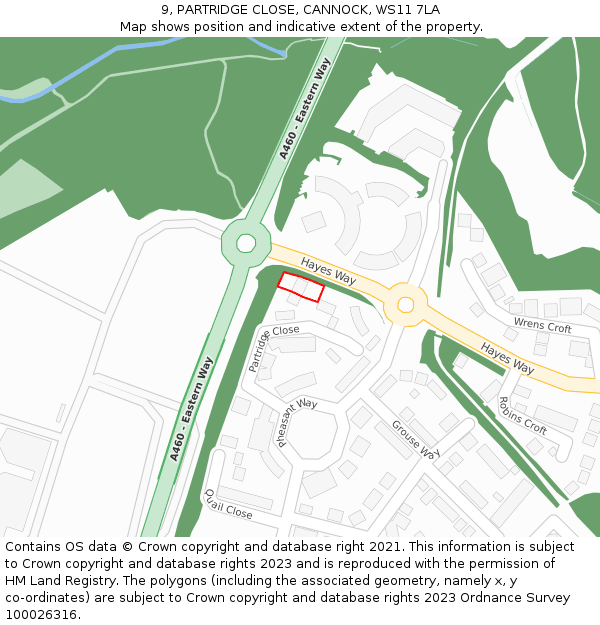 9, PARTRIDGE CLOSE, CANNOCK, WS11 7LA: Location map and indicative extent of plot