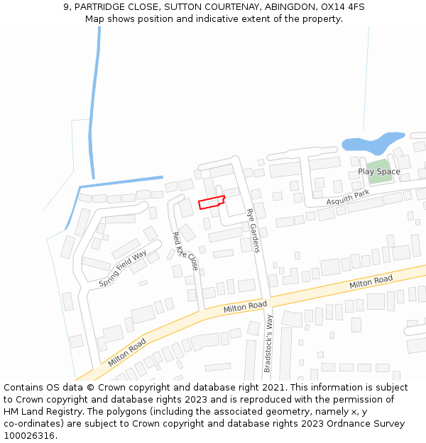 9, PARTRIDGE CLOSE, SUTTON COURTENAY, ABINGDON, OX14 4FS: Location map and indicative extent of plot