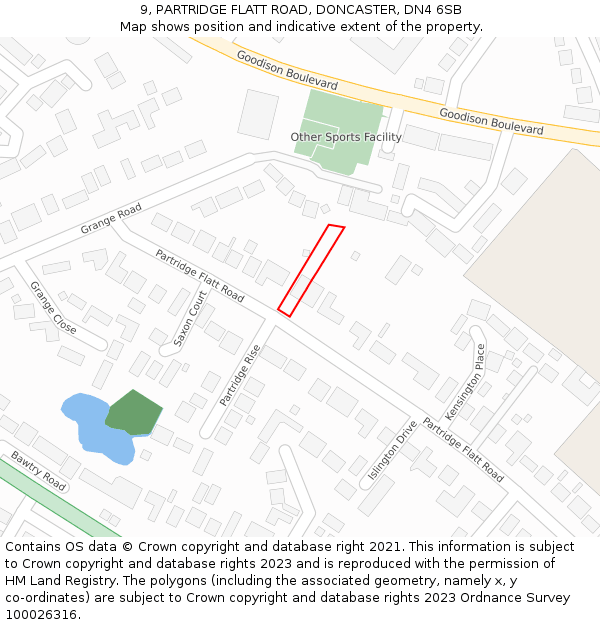 9, PARTRIDGE FLATT ROAD, DONCASTER, DN4 6SB: Location map and indicative extent of plot