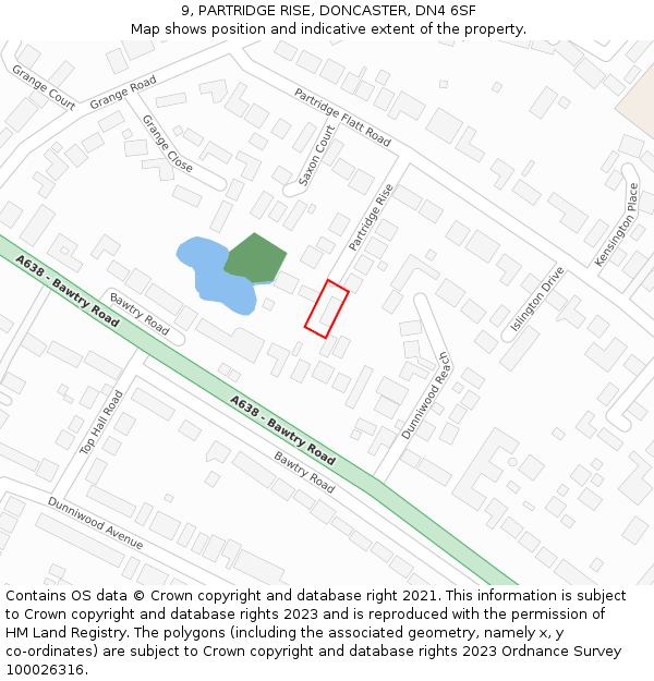 9, PARTRIDGE RISE, DONCASTER, DN4 6SF: Location map and indicative extent of plot