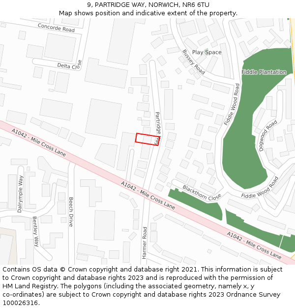 9, PARTRIDGE WAY, NORWICH, NR6 6TU: Location map and indicative extent of plot