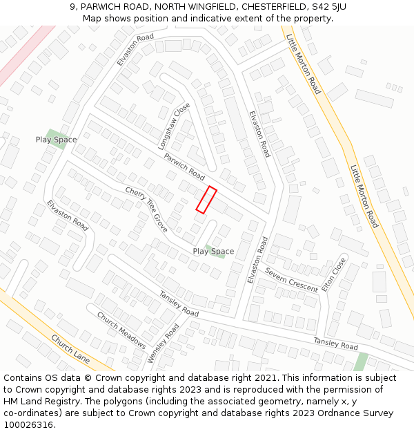 9, PARWICH ROAD, NORTH WINGFIELD, CHESTERFIELD, S42 5JU: Location map and indicative extent of plot