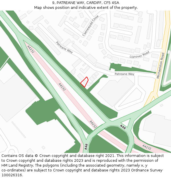 9, PATREANE WAY, CARDIFF, CF5 4SA: Location map and indicative extent of plot