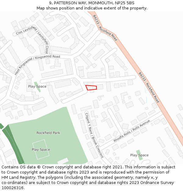 9, PATTERSON WAY, MONMOUTH, NP25 5BS: Location map and indicative extent of plot