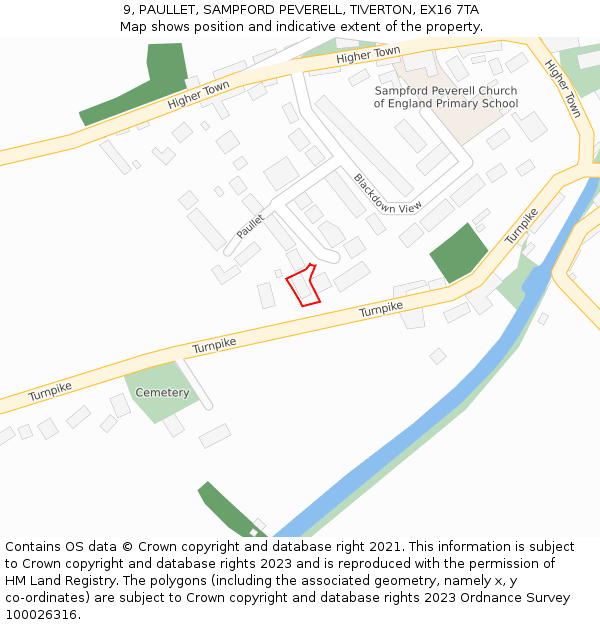 9, PAULLET, SAMPFORD PEVERELL, TIVERTON, EX16 7TA: Location map and indicative extent of plot