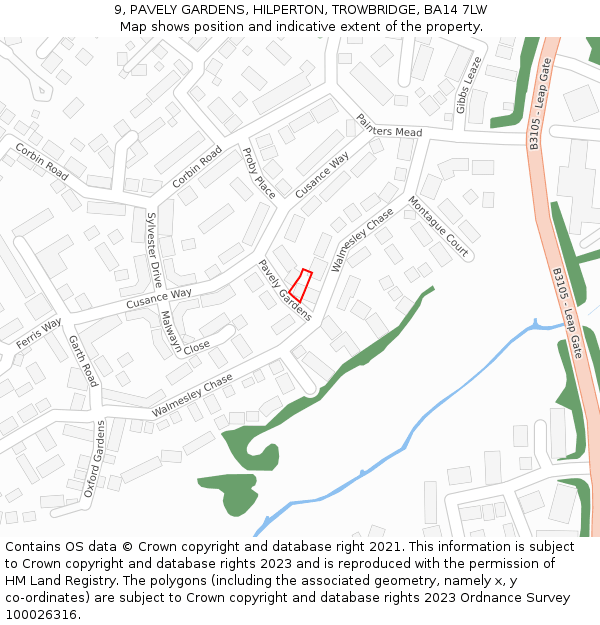 9, PAVELY GARDENS, HILPERTON, TROWBRIDGE, BA14 7LW: Location map and indicative extent of plot