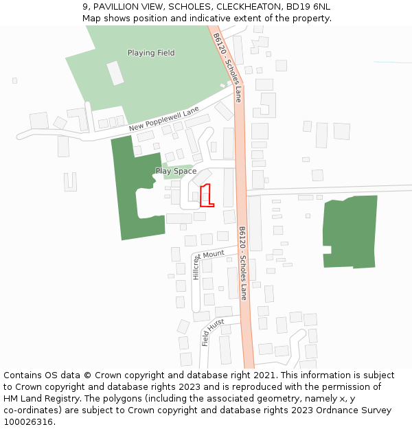 9, PAVILLION VIEW, SCHOLES, CLECKHEATON, BD19 6NL: Location map and indicative extent of plot