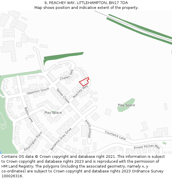 9, PEACHEY WAY, LITTLEHAMPTON, BN17 7DA: Location map and indicative extent of plot